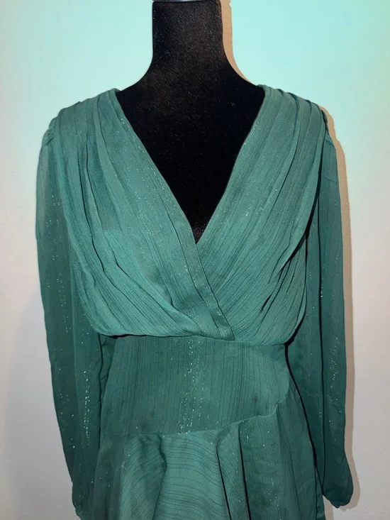 Showpo Green High-Low Wrap V-Neck Dress - Picture 3 of 8